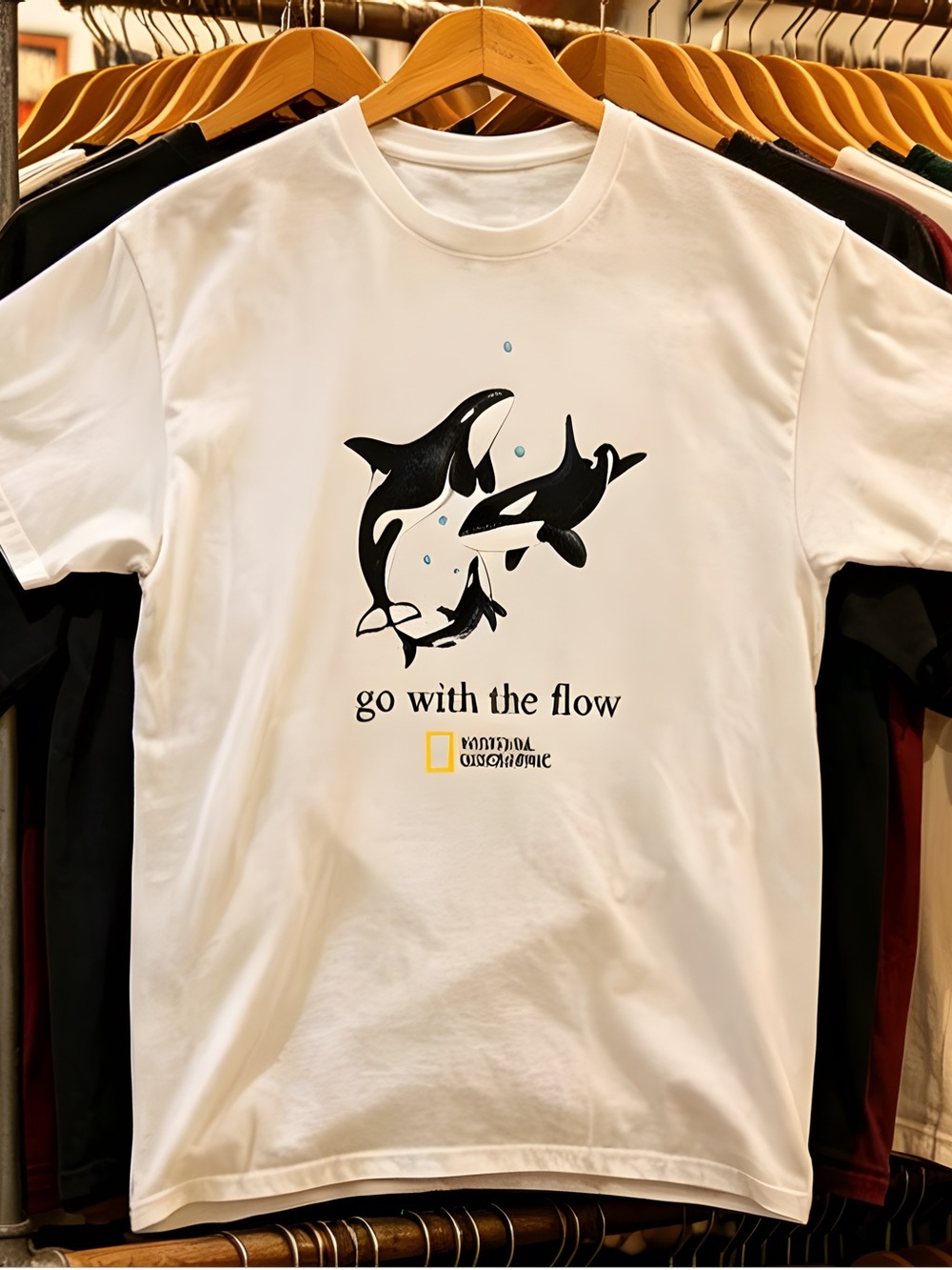 National Geographic "go with the flow" Orca Graphic Tee  Women’s White T-shirt